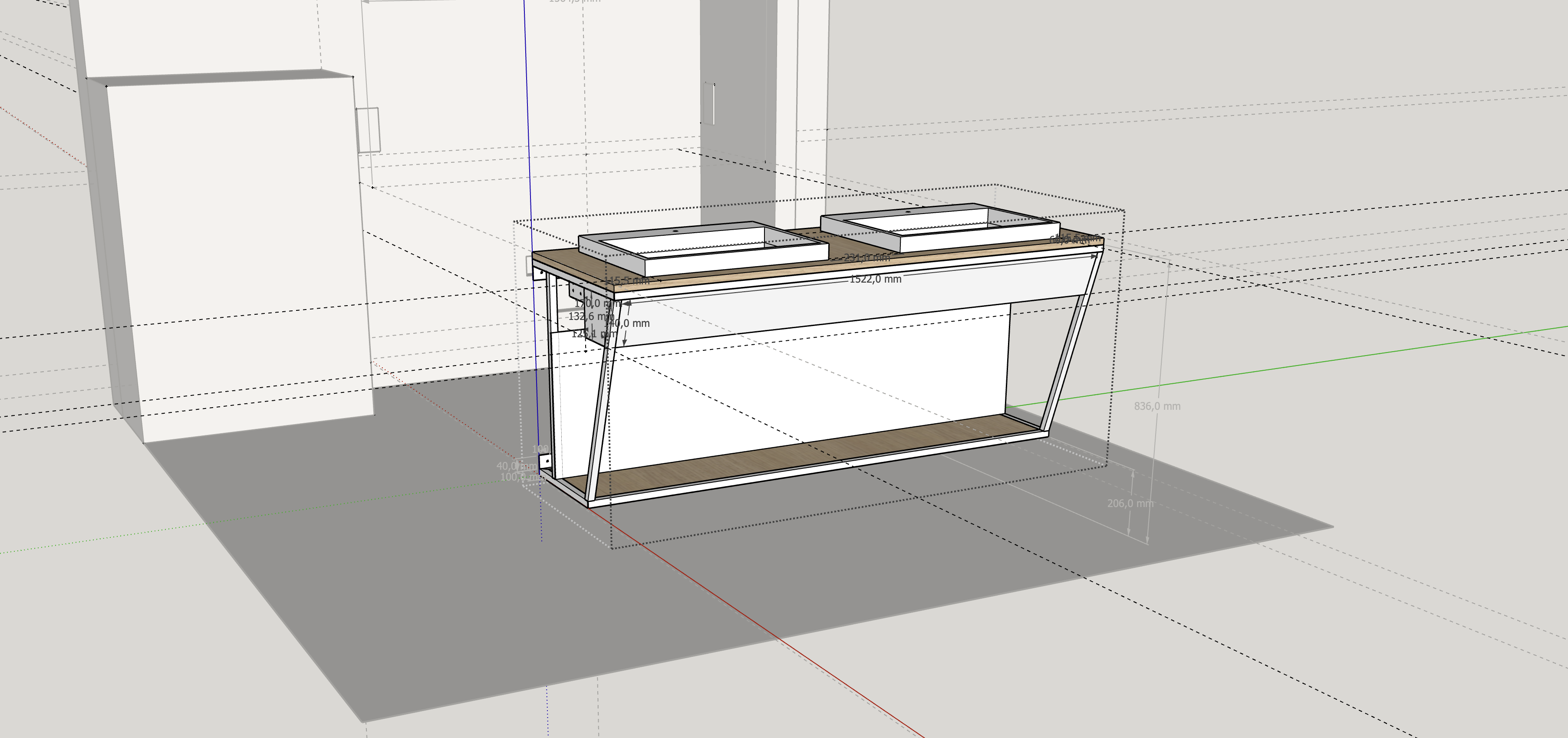 Conception du meuble de salle de bain en acier et chêne